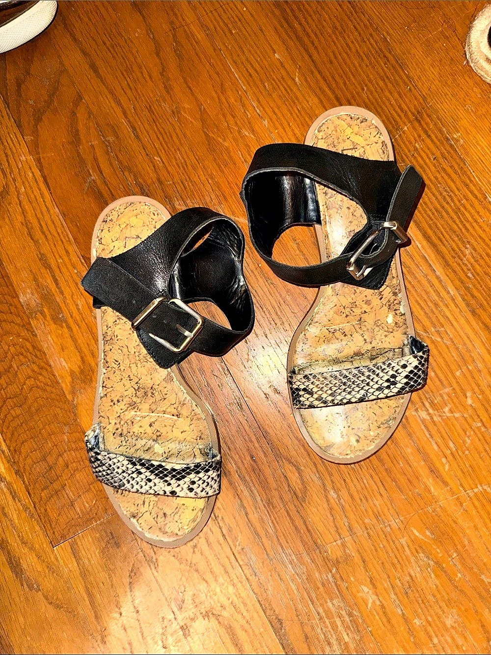 Leather Cork Platform Silver Black Brown 1 inch platform chunk heel snake